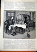 Original Old Antique Print 1889 Men Sitting Table Coffe Room Bottle Art 19th