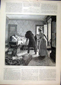 Original Old Antique Print 1889 Scene Bedroom Woman Sleeping Man Photograph 19th
