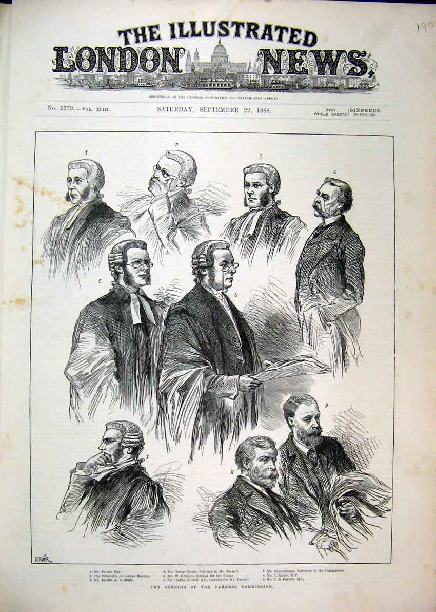 Original Old Antique Print Parnell Commission 1888 Justice Day Charles Russell