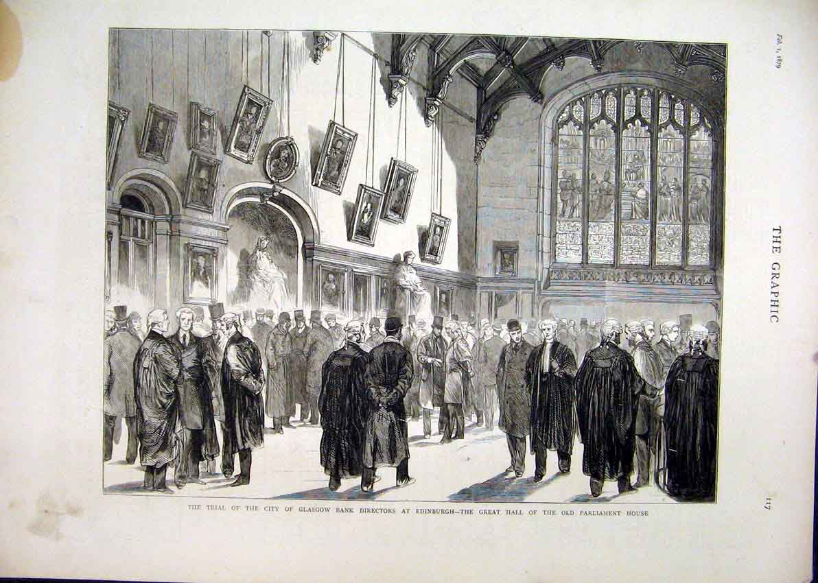 Old Antique Print 1879 Trial Glasgow Bank Directors Edinburgh Parliament 19th