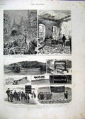 Original Old Antique Print Ireland Royal Visit Procession 1885 Ardagh Mill Flags