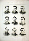 Original Old Antique Print Portraits Oxford Crew 1881 University Boat Race 19th
