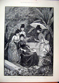 Original Old Antique Print 1887 San Remo Gardens Villa Zirio Princess Germany