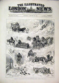 Original Old Antique Print 1881 London Suburbs Snowstorm Rooks Horse Sledge 19th