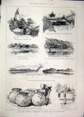 Original Old Antique Print Burmah Expedition 1886 Palace Gallows Maloon Mandalay