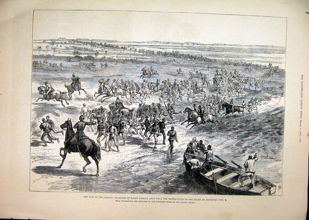 Old Antique Print 1884 War Soudan Baker Pasha Army Battle-Field Trinkitat 19th