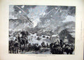 Original Old Antique Print War Soudan 1884 Cavalry Burning Osman Digna Village