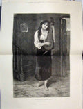 Original Old Antique Print 1883 Wandering Minstrel Young Woman Music Victorian