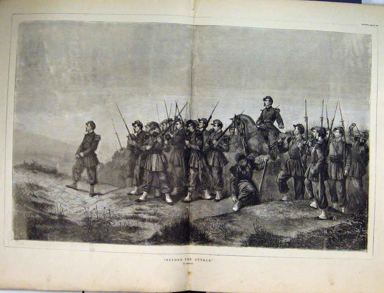 Original Old Antique Print 1870 Siers War Horse Rifles Country Scene Victorian