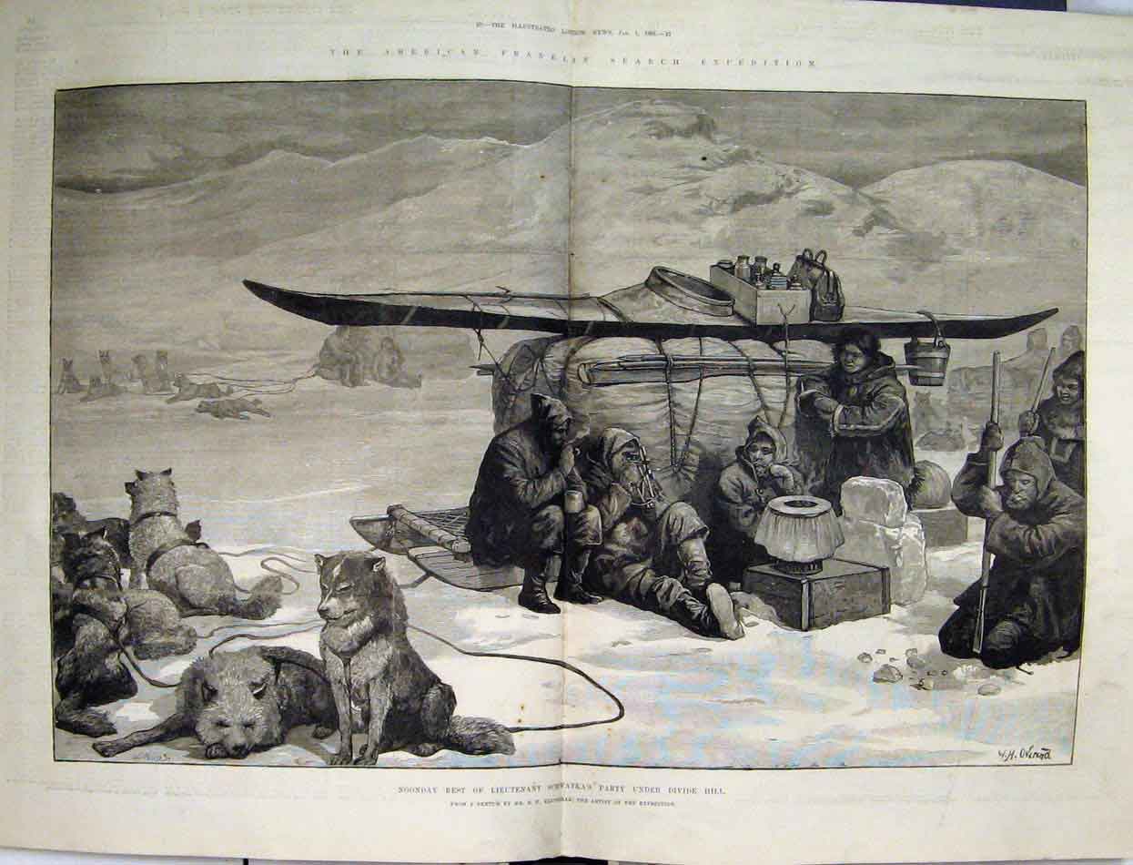 Old Antique Print 1881 American Franklin Expedition Schwatka Divide Hill 19th