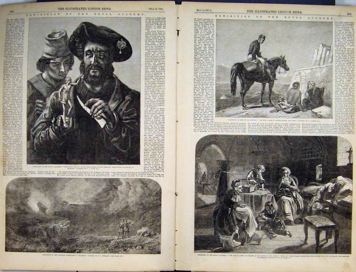 Original Old Antique Print Exhibition Royal Academy 1851 Macbeth Royal France