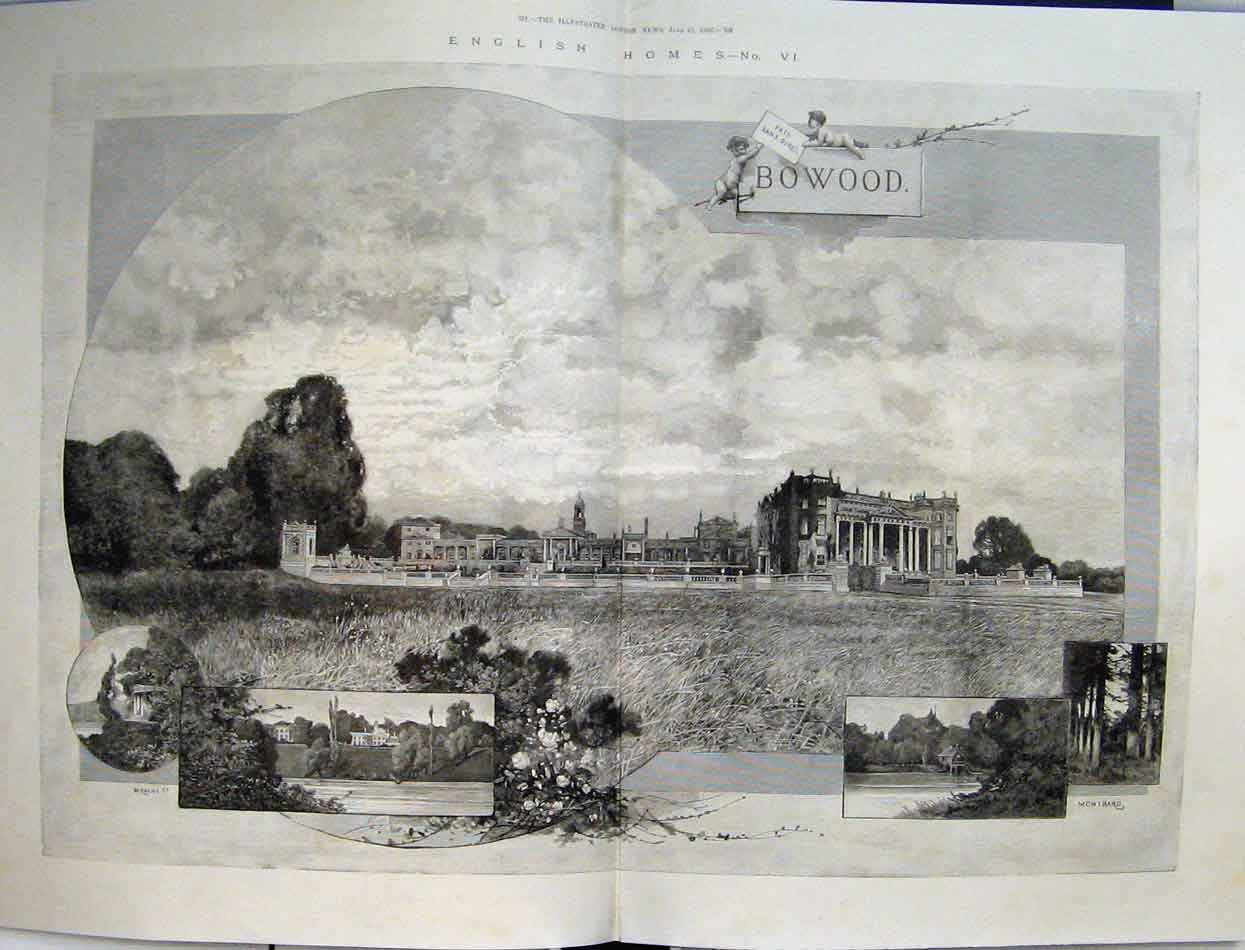 Original Old Antique Print English Homes 1886 Bowood Boatman Cottage Lansdowne