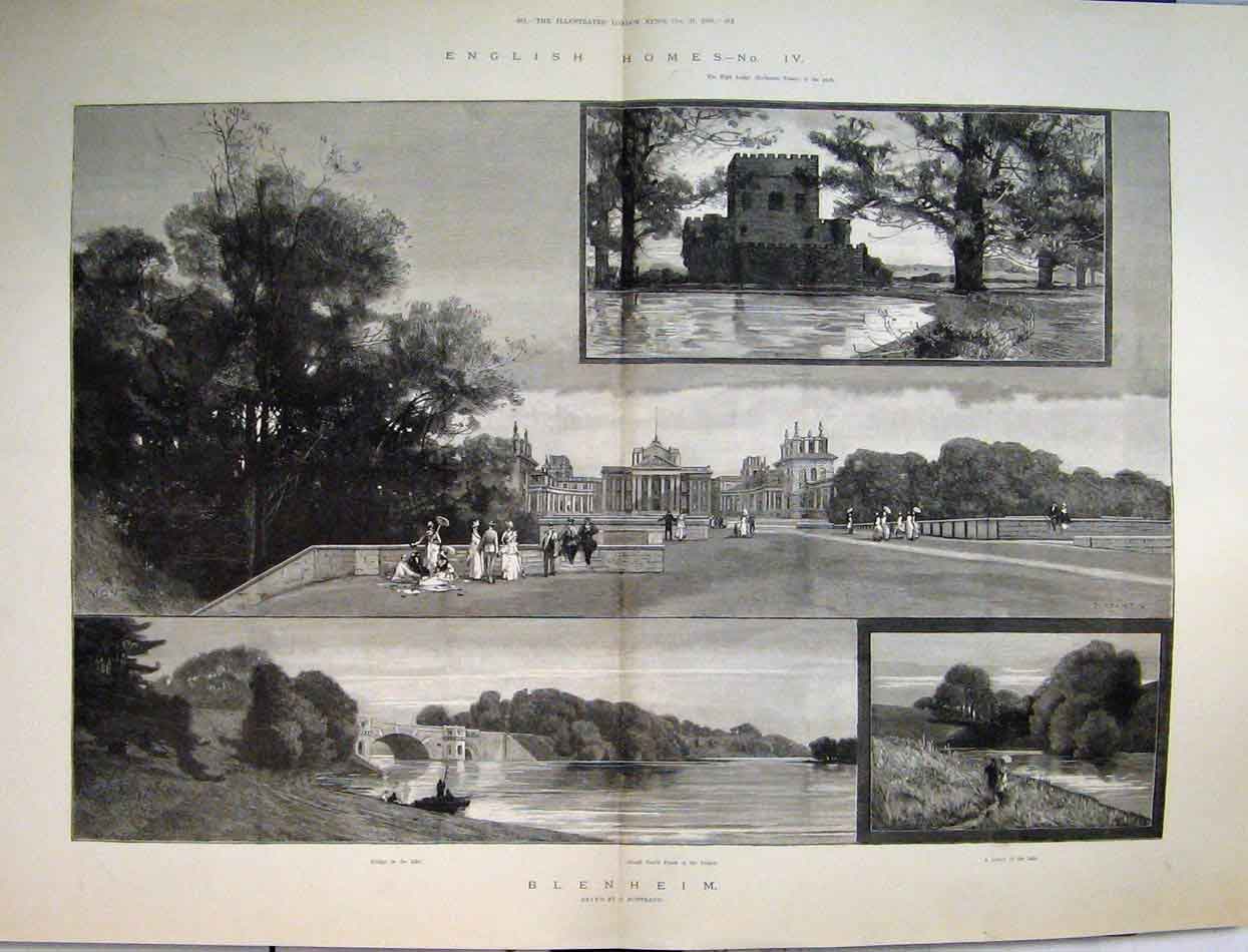 Old Antique Print English Homes 1885 Blenheim High Lodge Marlborough Duke 19th