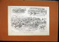 Original Old Antique Print Hurst Park Club Meeting C1870 Horses Steeple-Chase