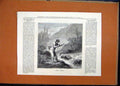 Original Old Antique Print 1877 Man Trout Fishing River Mountain Scene Victorian