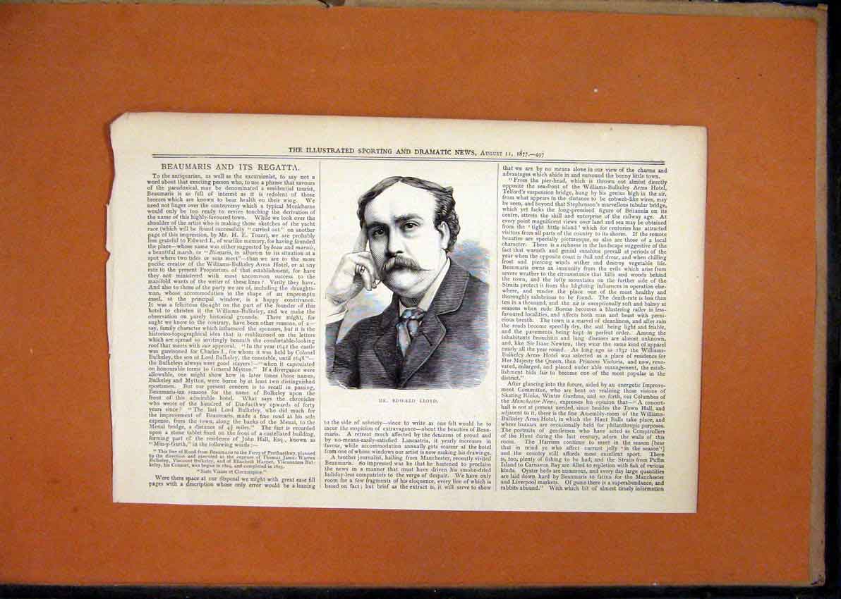 Original Old Antique Print 1877 Portrait Mr Edward Lloyd Man 19th