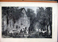 Old Antique Print 1889 Country Scene Lunch Party Building Table Trees Dog 19th