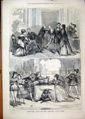 Original Old Antique Print Scenes Family Ties 1877 Champagne Strand Theatre 19th