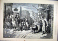 Original Old Antique Print Man Horse 1886 Village Scene Dog Sier War Birds 19th