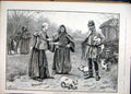 Original Old Antique Print 1891 Country Scene Monks Man Pig Donkey Basket 19th