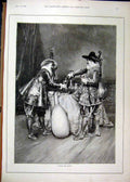 Original Old Antique Print 1895 Men Drinking Table Music Costume Fine Art 19th