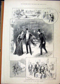 Original Old Antique Print 1889 London Day Adelphi Theatre Scenes Hampton Court
