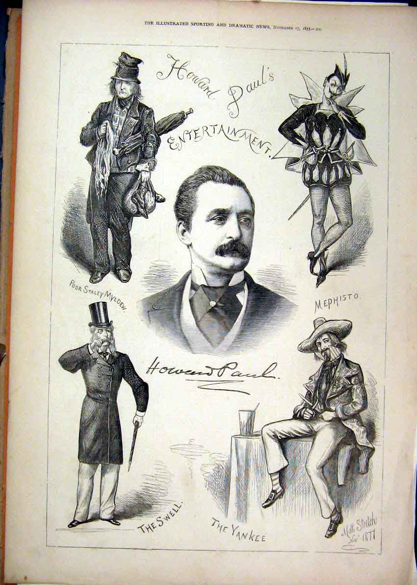 Original Old Antique Print 1877 Howard Paul Entertainment Yankee Mephisto Swell