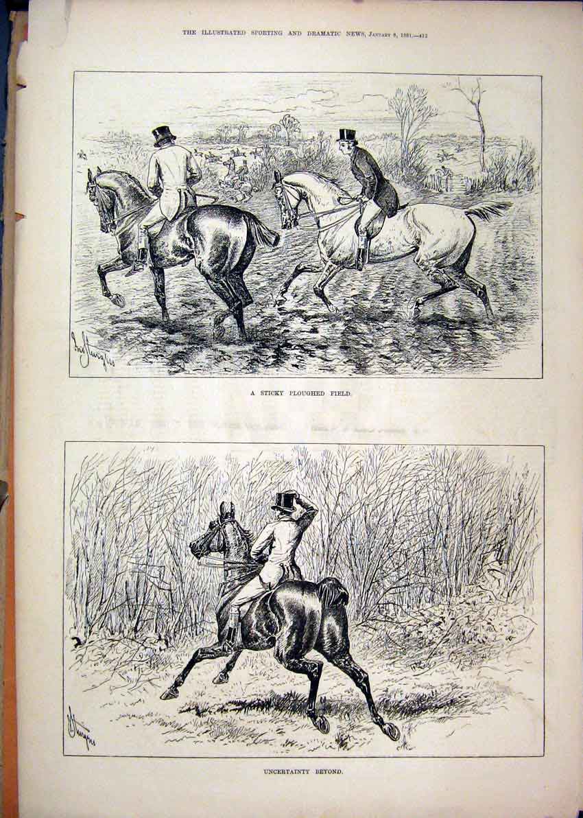 Original Old Antique Print 1881 Horses Country Scenesticky Ploughed Field 19th