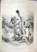 Original Old Antique Print 1878 Horse Jumping Fence Rider Falling Country Scene