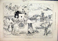 Original Old Antique Print 1879 Wimbledon Men Shooting Tent Music Camp Victorian
