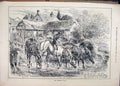 Original Old Antique Print 1884 Horses Watering Place Drinking Chicken Barn 19th