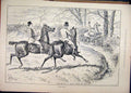 Original Old Antique Print Men Horses 1890 Jumping Ditch Country Scene Victorian