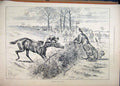Original Old Antique Print 1890 Horses Jockey Jumping Fence Falling Victorian