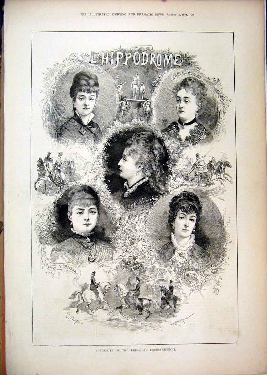 Original Old Antique Print 1878 Portraits Principal Horse Women Hippodrome 19th