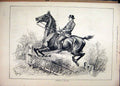 Original Old Antique Print 1880 Horse Rider Jumping Fence Country Scene 19th