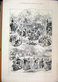 Original Old Antique Print 1874 Sketches Goodwood Horses Carriage Men Women 19th