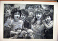 Original Old Antique Print 1890 Happy New Year Lamb Flowers Young Girls 19th