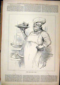 Original Old Antique Print 1877 Portrait Chef Hat Plate Food Axe 19th