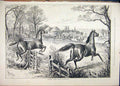 Original Old Antique Print 1877 Loose Horses Jumping Fence Field Country Scene