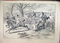 Original Old Antique Print 1888 Horses Hunting Jumping Fence Man Falling Dog