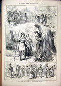 Original Old Antique Print 1880 Scenes As You Like It Imperial Theatre Romance