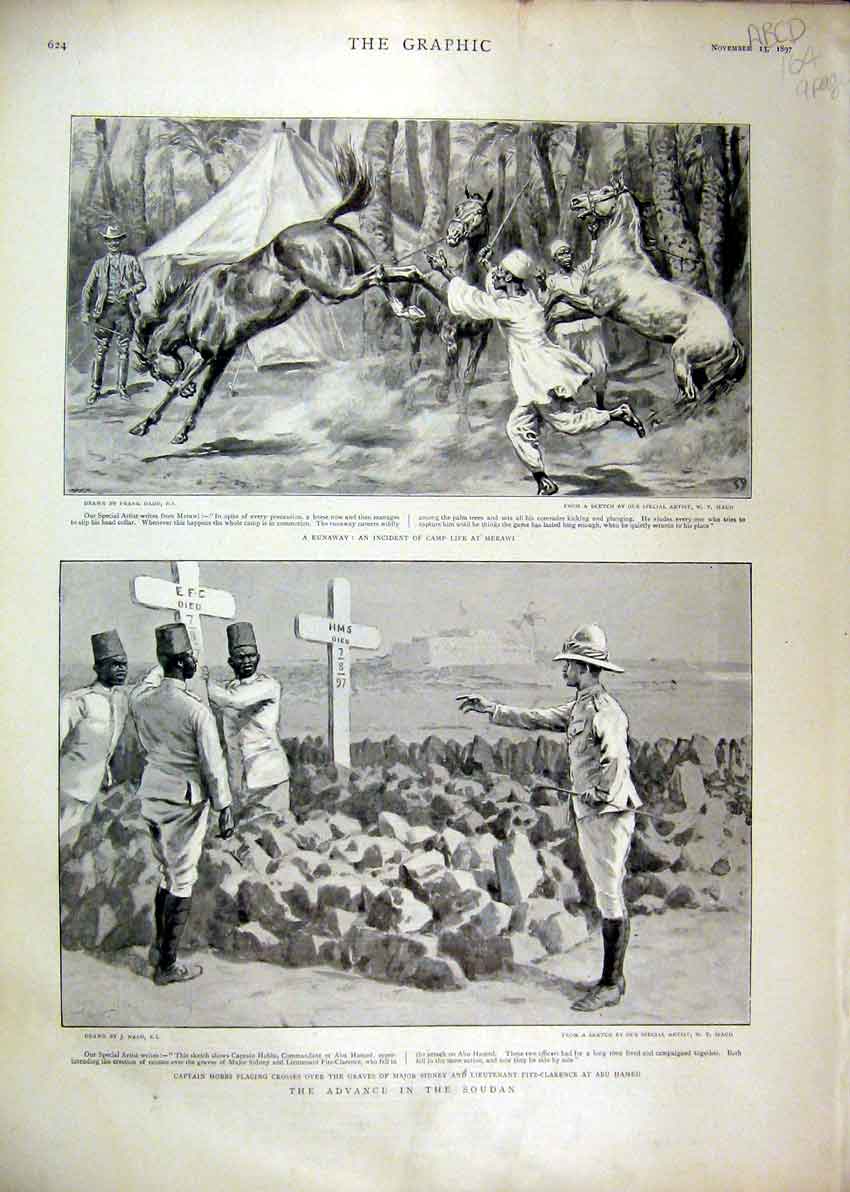 Original Old Antique Print 1897 Advance Soudan Camp Merawi Hospital Teck Coffin