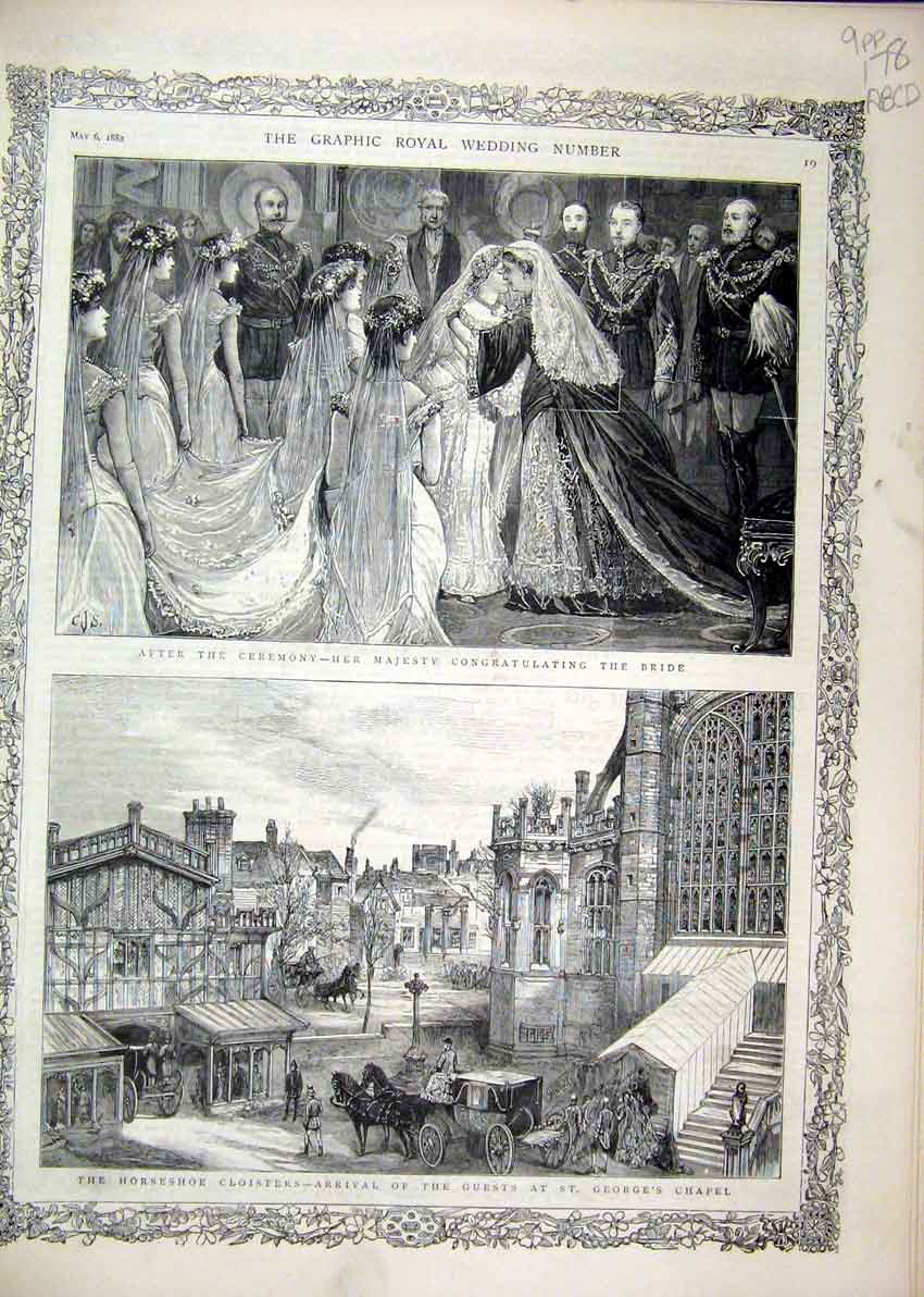 Old Antique Print 1882 Royal Wedding Georges Chapel Illuminations Windsor 19th