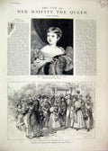 Original Old Antique Print 1880 Life Majesty Queen Sacrament Coronation Abbey