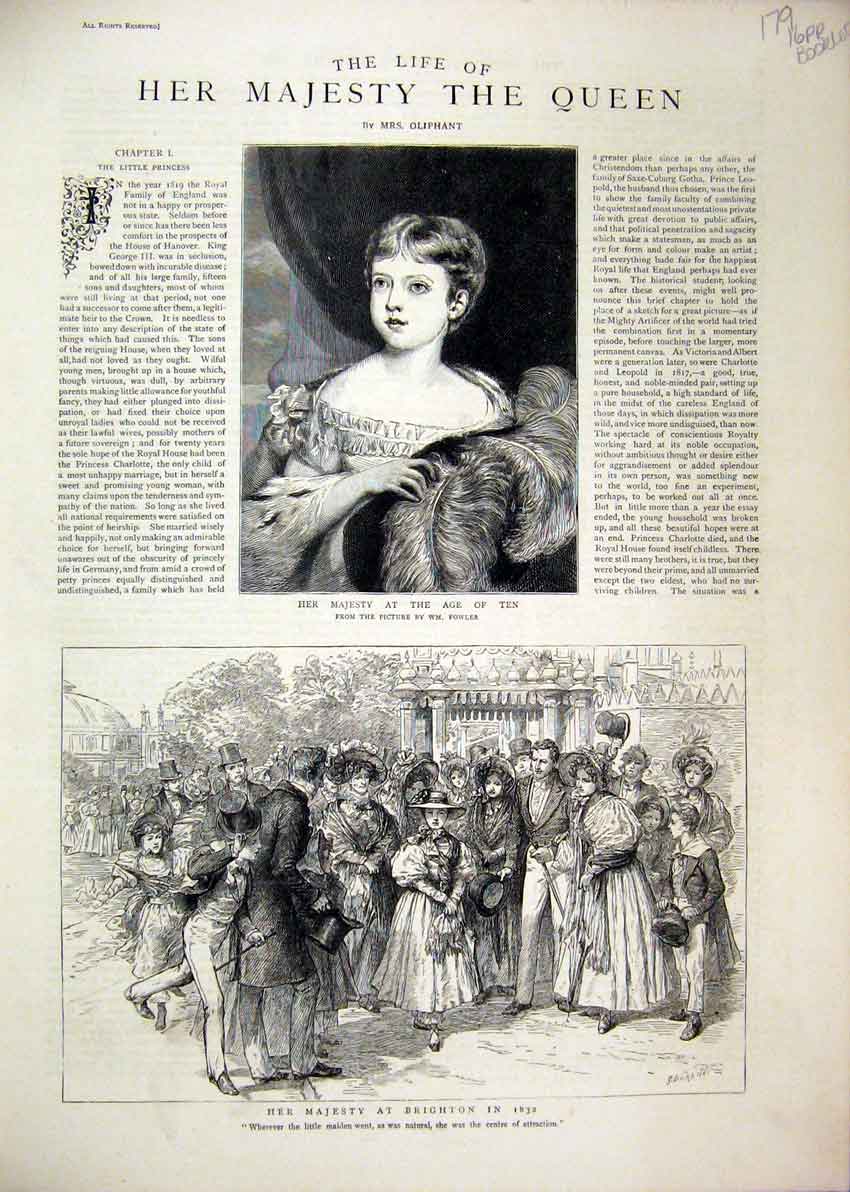 Original Old Antique Print 1880 Life Majesty Queen Sacrament Coronation Abbey