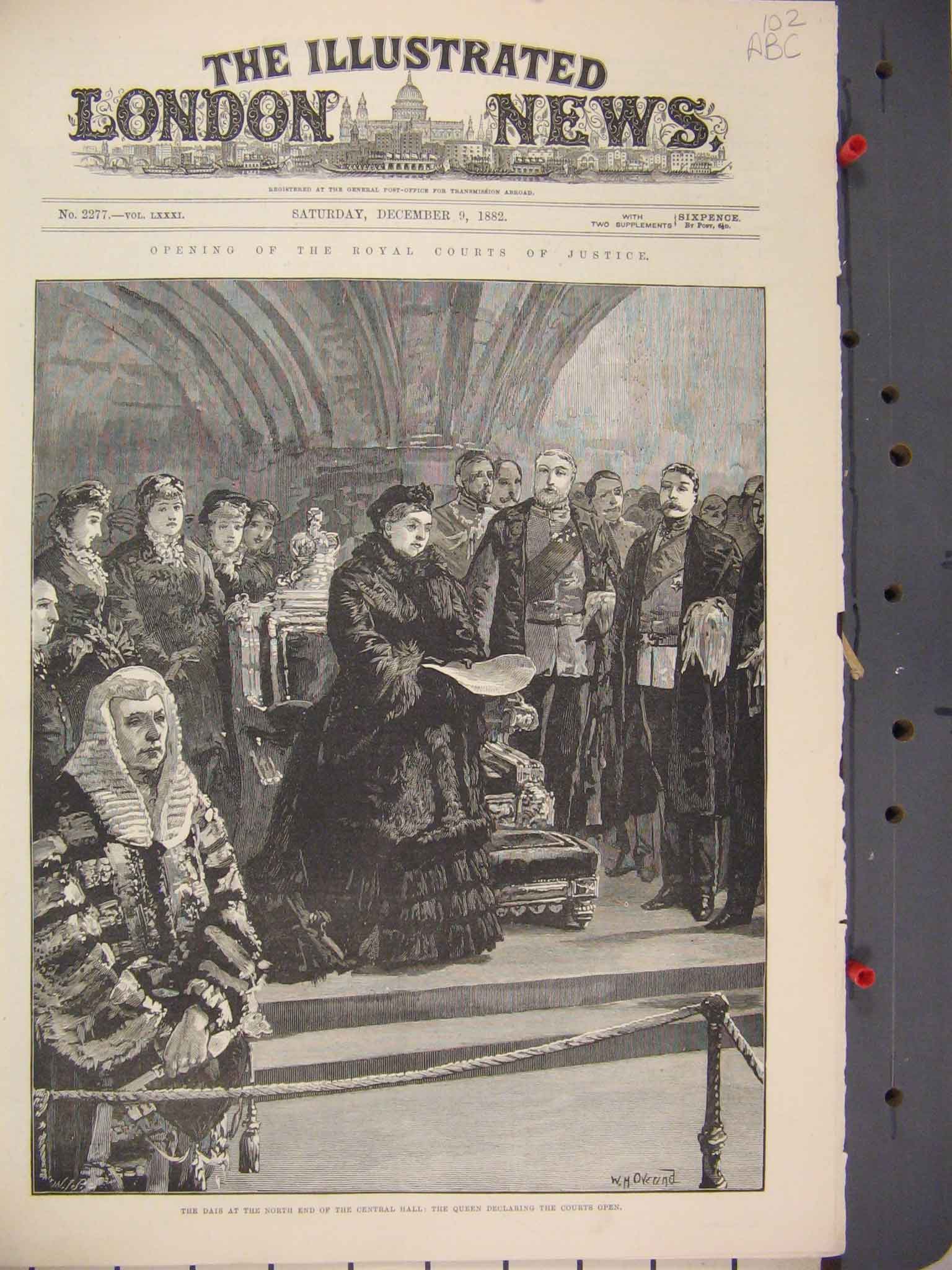 Old Antique Print Royal Court Justice 1882 Queen Central Hall Westminster 19th