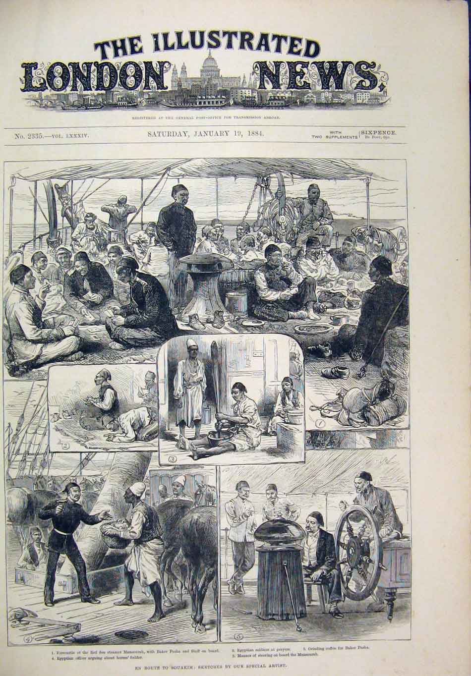 Original Old Antique Print Souakim 1884 Arab Railway Station Baker Pasha Tokar