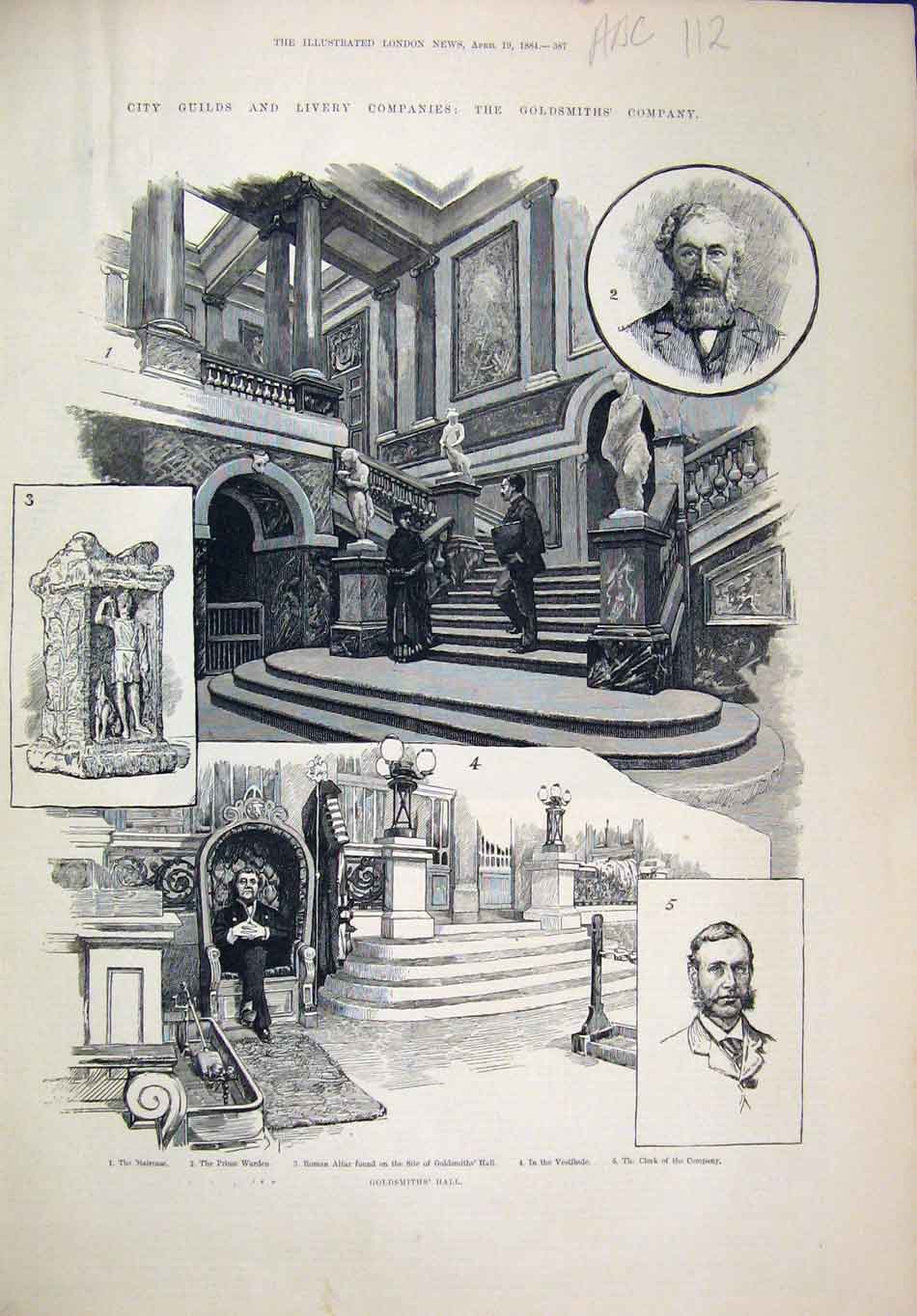 Original Old Antique Print 1884 City Guilds Livery Gsmith Company Hall Albany