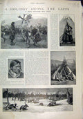 Original Old Antique Print Holiday Lapps 1897 Reindeer Tent Peter Rome Leinster