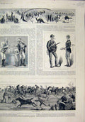 Original Old Antique Print Kangaroo Hunt 1886 Horses Children Australia Music